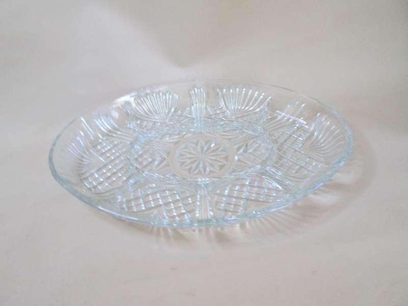Oval Clear Cut Glass Snack Platter