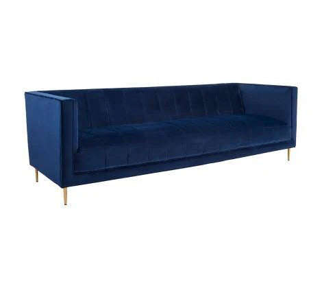 Ella Blue Velvet Channel 3 Seater Sofa