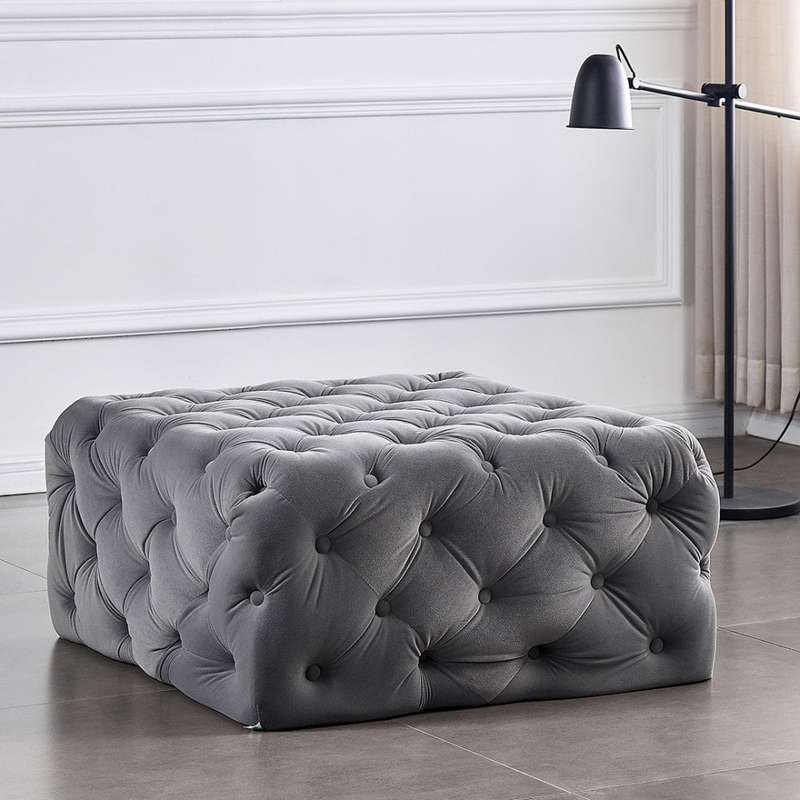 Abby Velvet Buttoned Square Ottoman