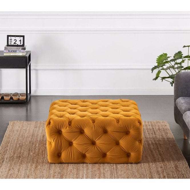 Abby Velvet Buttoned Square Ottoman