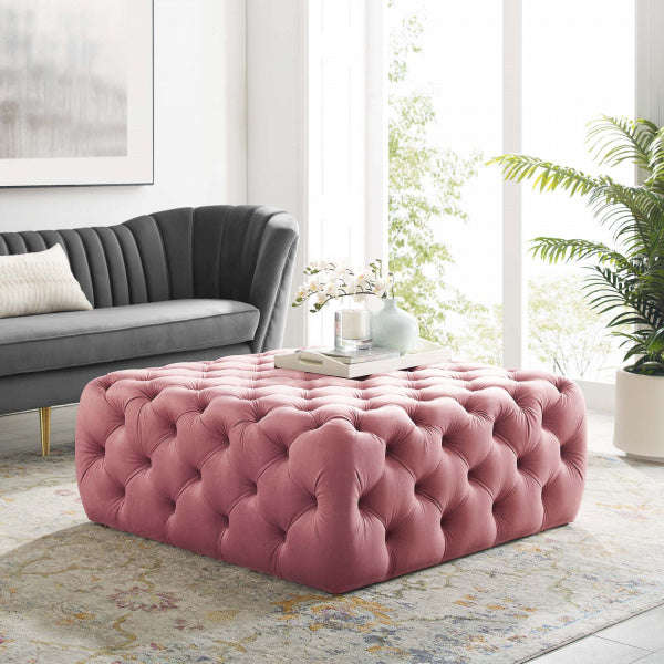 Abby Velvet Buttoned Square Ottoman