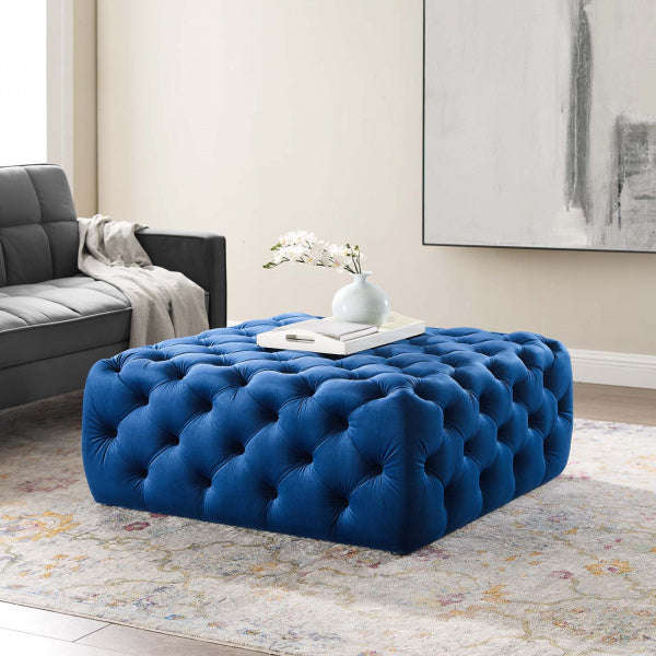 Abby Velvet Buttoned Square Ottoman