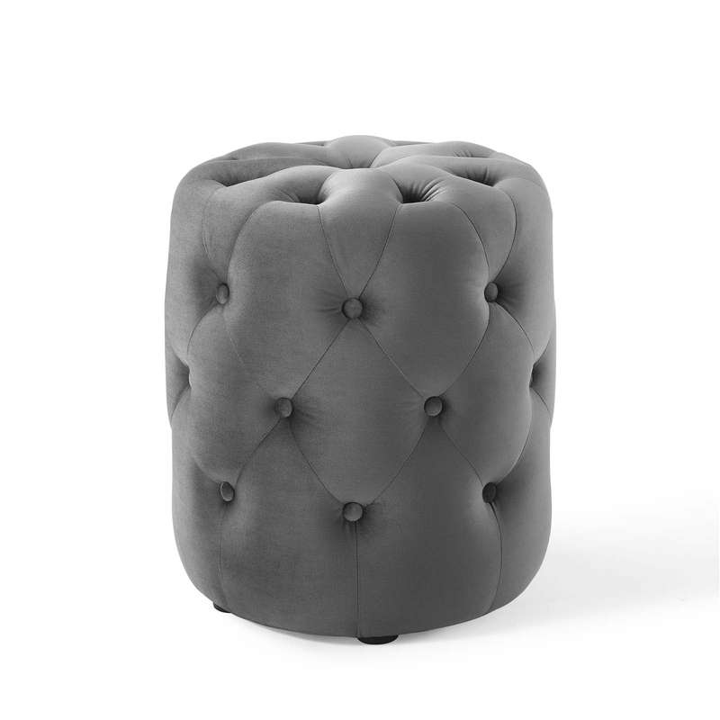 Rosa Velvet Buttoned Round Small Ottoman