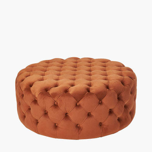 Rosina Velvet Round Buttoned Ottoman