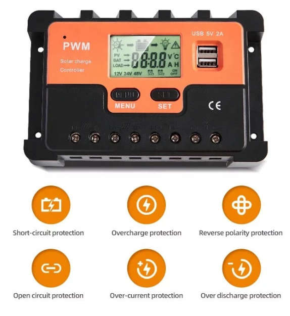20A PWM 12/24V (Auto) Solar Charge Controller - AOITS (Double Solar Panel Input)