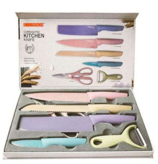 Pastel 6 Piece Corrugated Kitchen Knife Set