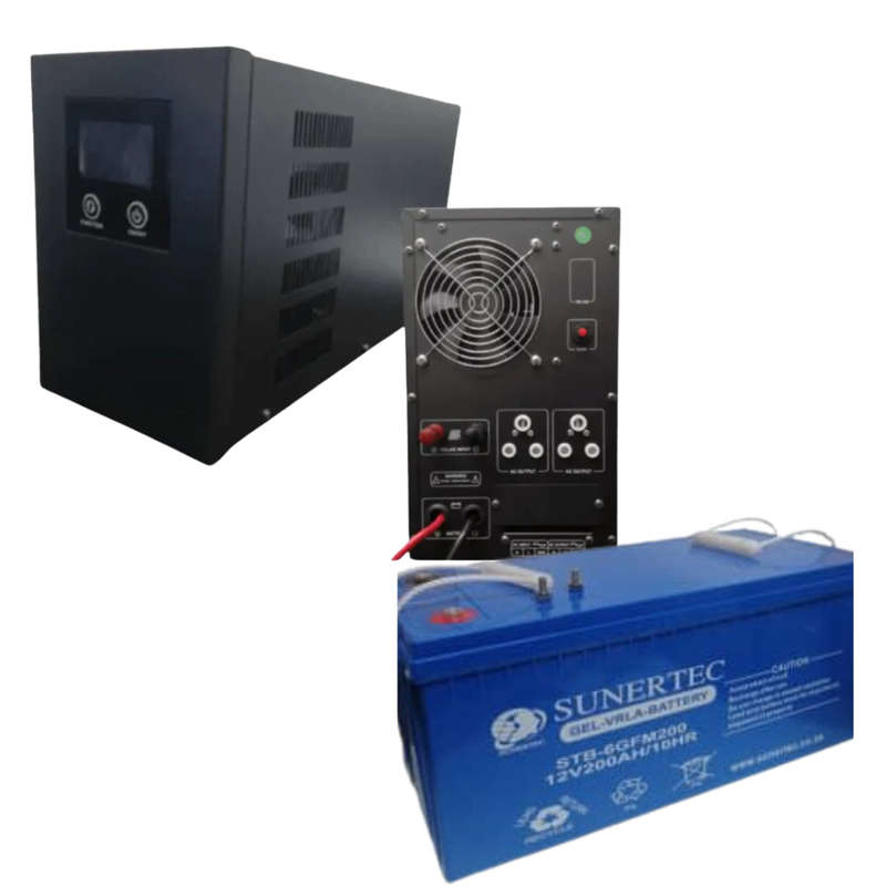 ECCO PRO NS2000 2000W 12V/30A Pure Sine Wave Solar UPS/Inverter Plus 200AH Sunertec GEL Battery