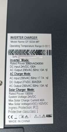 3KVA 2400W 24V Hybrid Inverter- with Built in MPPT Solar Charge controller