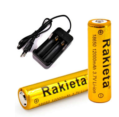 DUAL PACK 18650 RAKIETA 1200MAH 3.7V LI-ION GLOSSY GOLD BATTERIES INCL CHARGER