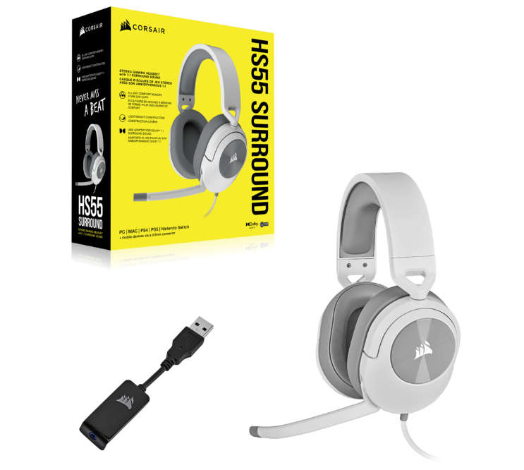 Corsair HS55 SURROUND Wired Gaming Headset  Black or White