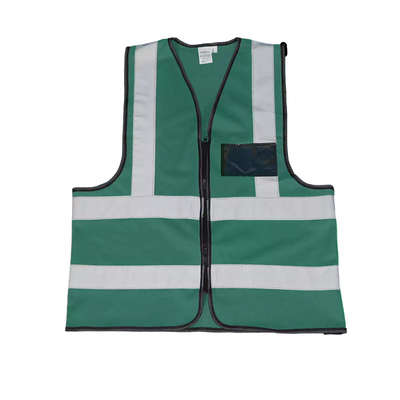 Premium Olive Green Reflective Vest with Zip & ID