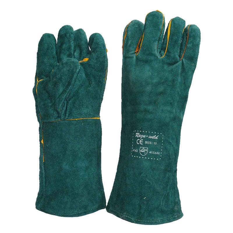 Green Lined Welding Gloves - Elbow Length