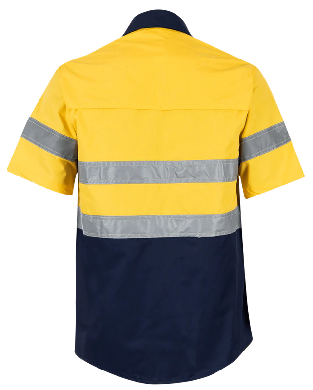 Navy/Yellow Hi-Vis Shirt 100% Cotton Short Sleeve