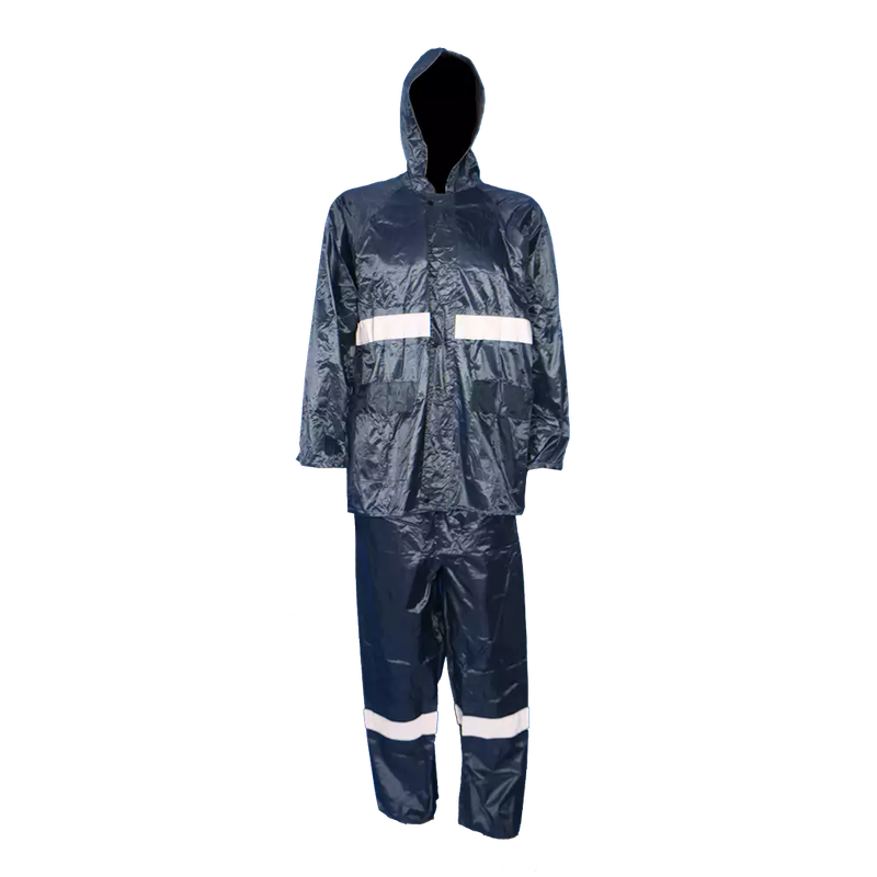 PVC Rubberised Rain Suit Navy With Reflective Tape