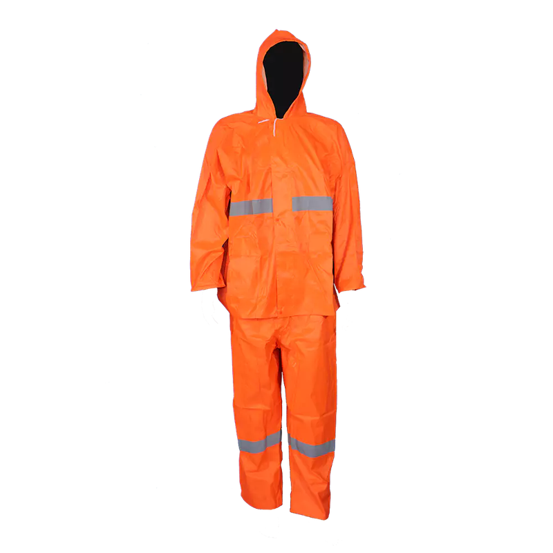 PVC Rubberised Rain Suit Orange With Reflective Tape