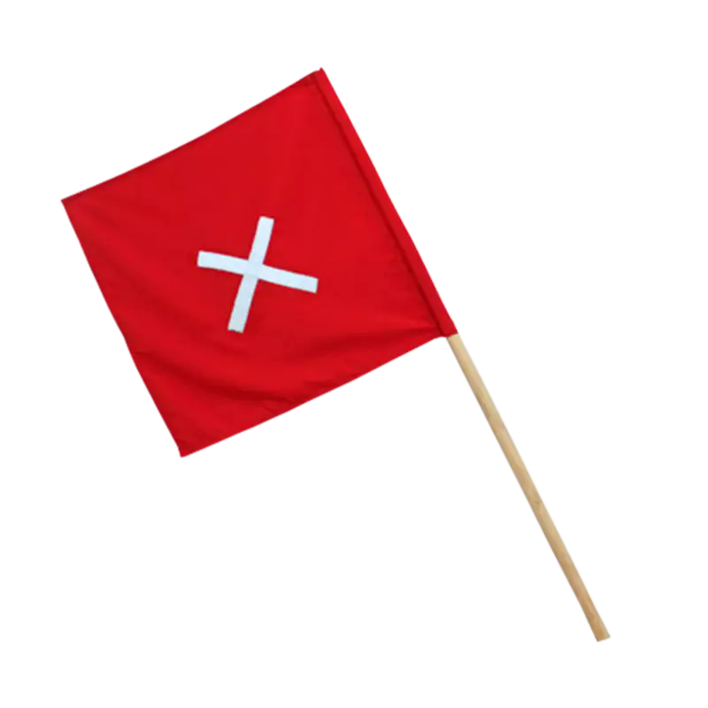 Red Flag Wooden Handle With Reflective Cross