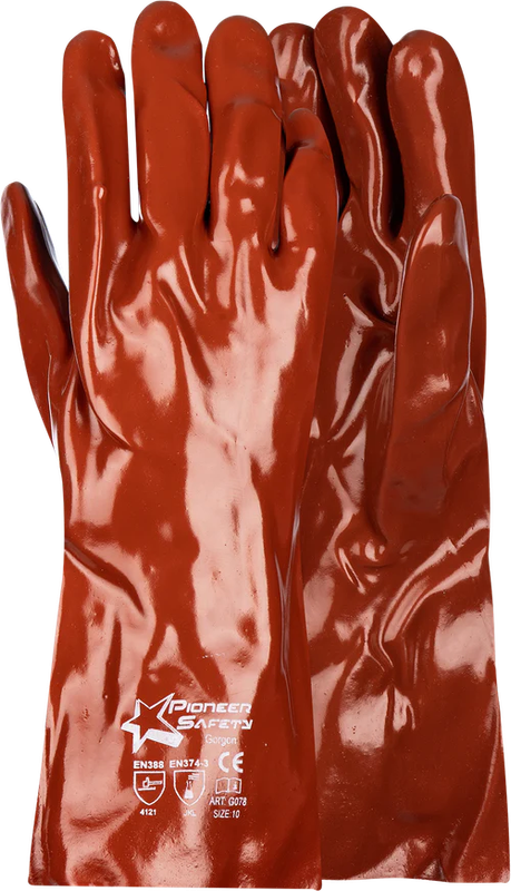 Pioneer Gorgon Brown Heavy Duty Pvc Glove Open Cuff 35Cm