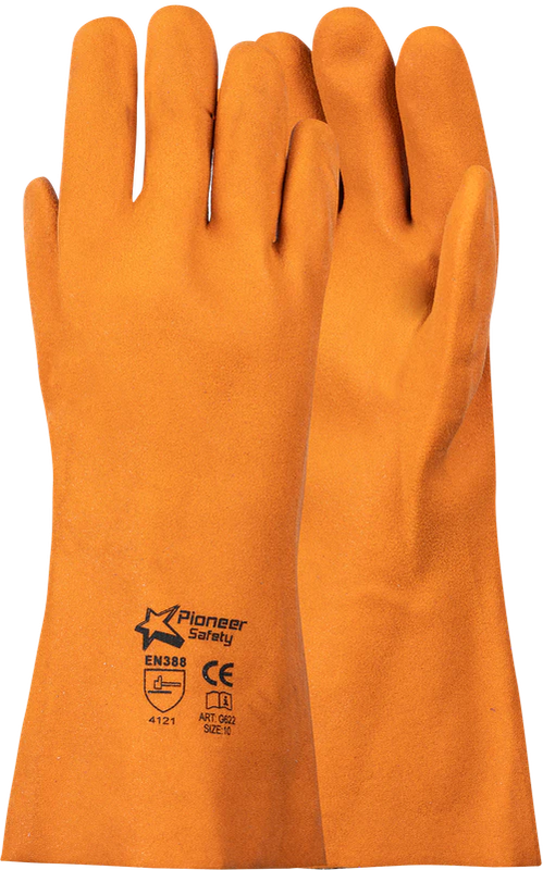 Pioneer Orange Foam Pvc Glove 35Cm Open Cuff