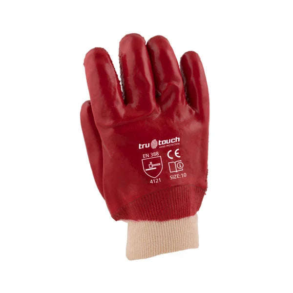Tru Touch Red PVC Heavy Duty Gloves Rough Palm