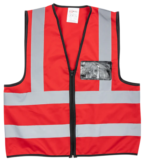 Pioneer®Red Reflective Vest With Zip & Id Pouch