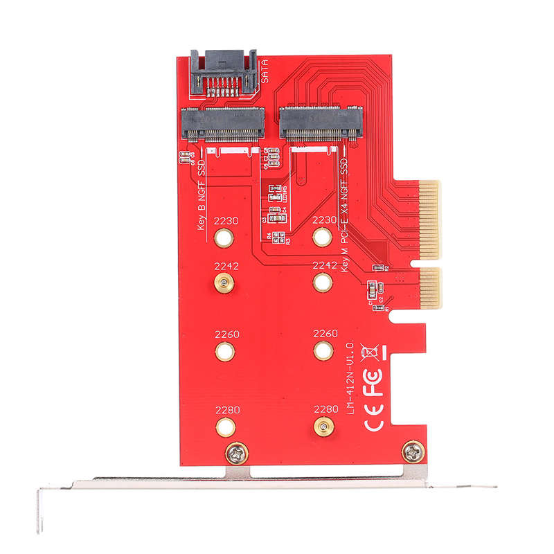 M.2 NVME NGFF SSD and B Key M Key M.2 NGFF (SATA Based) SSD to PCI-E Express x4 Adapter Dual Slots