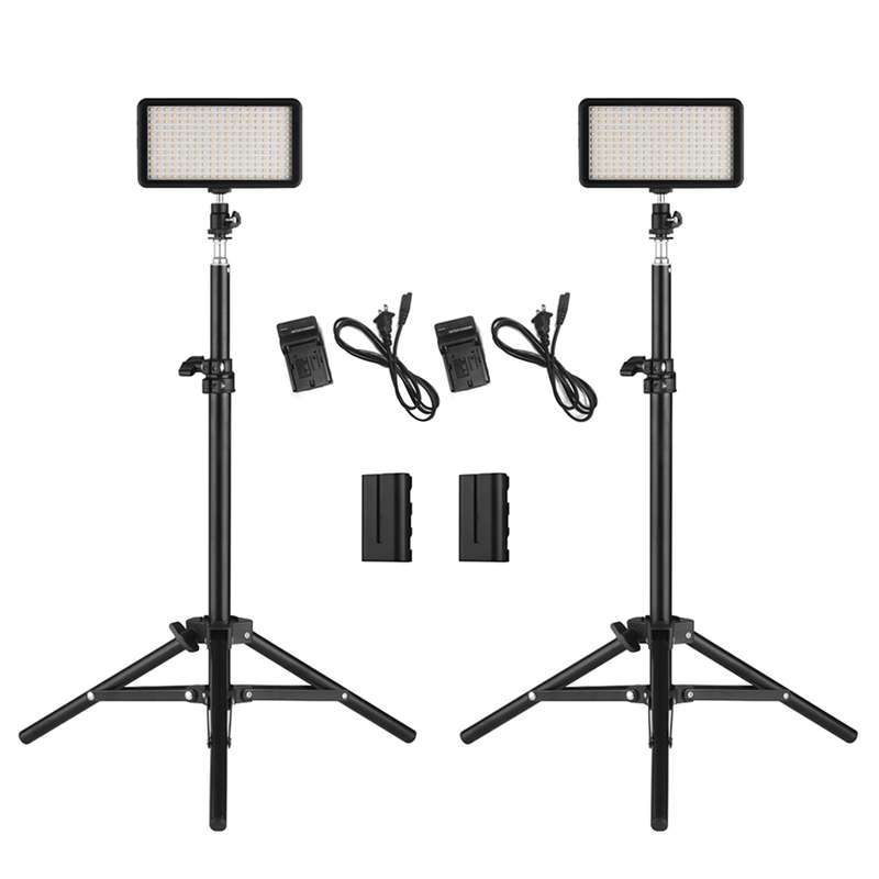 Andoer LED Video Light Kit include 2pcs W228 3200K/6000K Bi-Color Dimmable LED Video Light+2pcs Max.