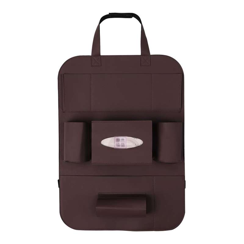 Pu Leather Car Seat Back Organizer Backseat Storage Box Brown