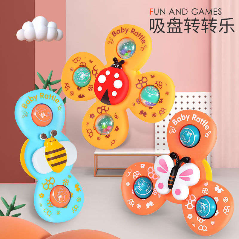 Children's sucker spinner toy baby cartoon rattle can bite 1-2 years old early teaching baby