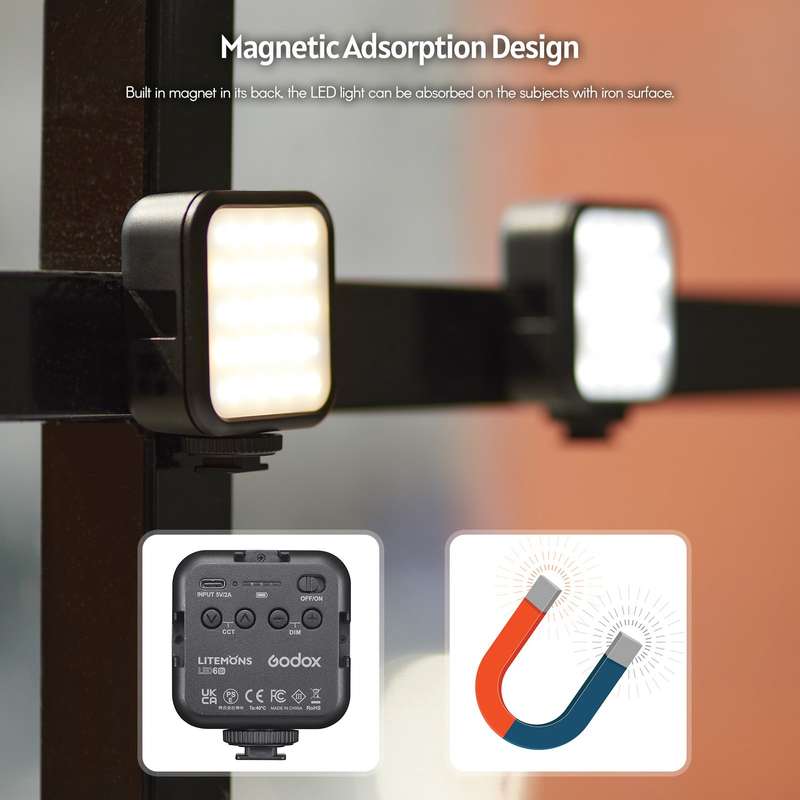 Godox LITEMONS LED6Bi Bi-color Temperature LED Video Light Rechargeable Mini Fill-in Light 3200K-650