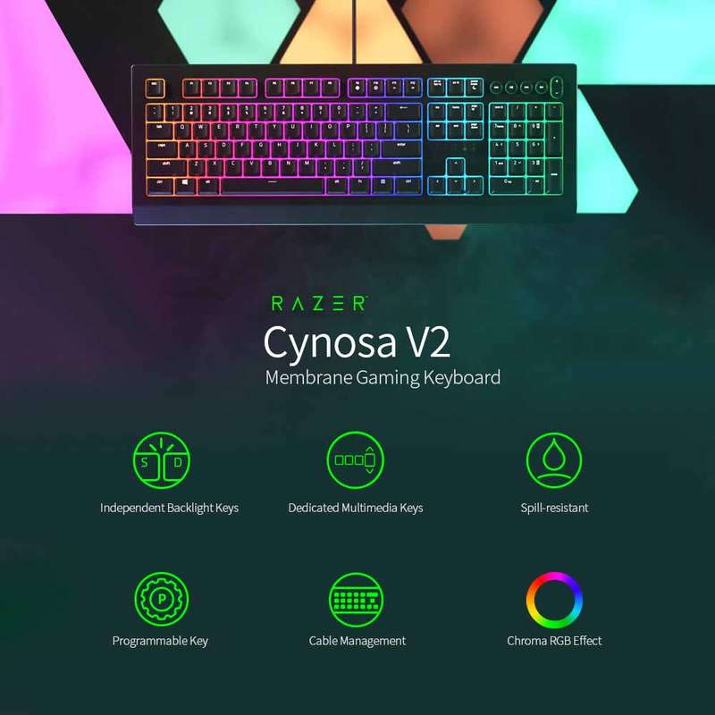 Razer Cynosa V2 Wired Keyboard Membrane Gaming Keyboard RGB Gaming Keyboard with Multimedia Keys Raz