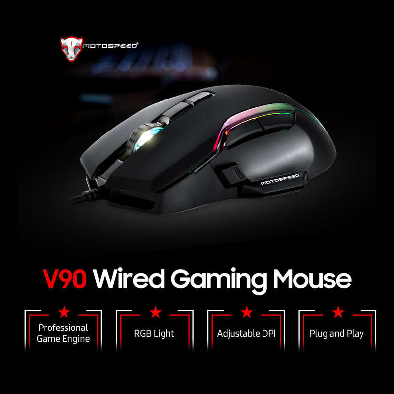MOTOSPEED V90 Mouse USB Wired Gaming Mouse RGB Gaming Mouse Ergonomic Mice with 8 Adjustable DPI for