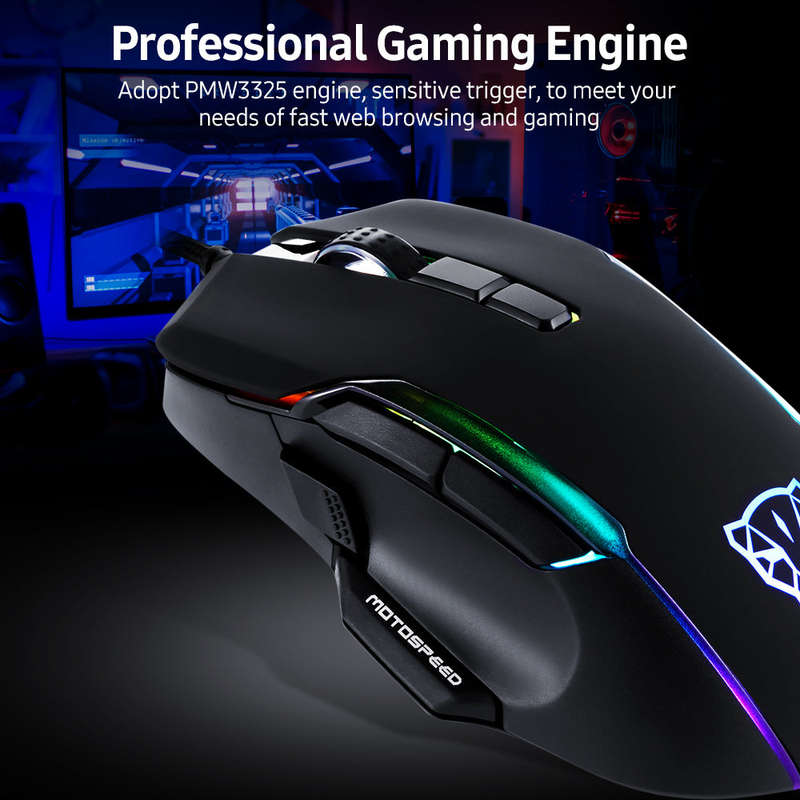 MOTOSPEED V90 Mouse USB Wired Gaming Mouse RGB Gaming Mouse Ergonomic Mice with 8 Adjustable DPI for
