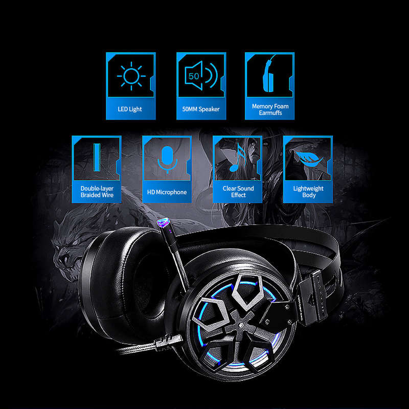 Motospeed H60 Wired Gaming Headset 7.1-channel 3D Virtual Sound Effect Headset with 50mm Driver Unit