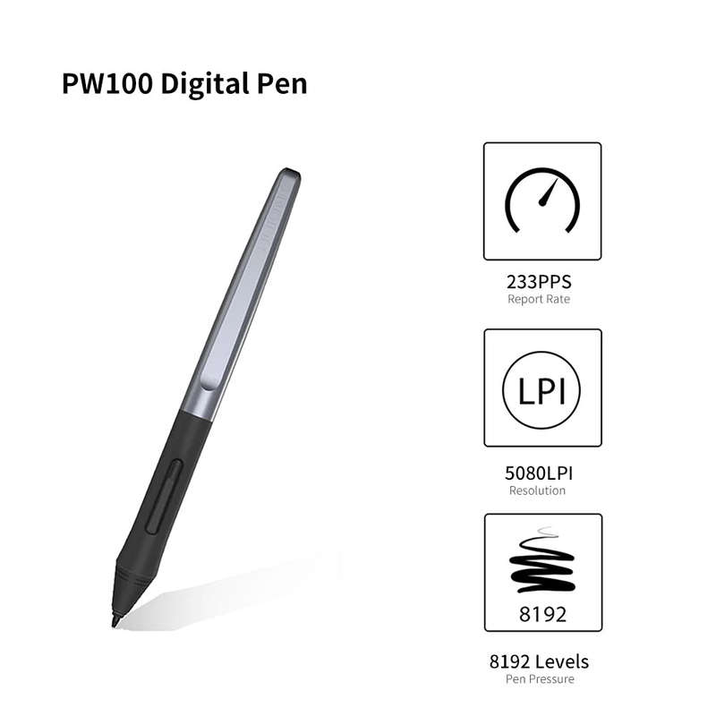 Huion PW100 Digital Pen Battery-free Digital Pen with 2 Programmable Buttons for Huion H1060P H610PR