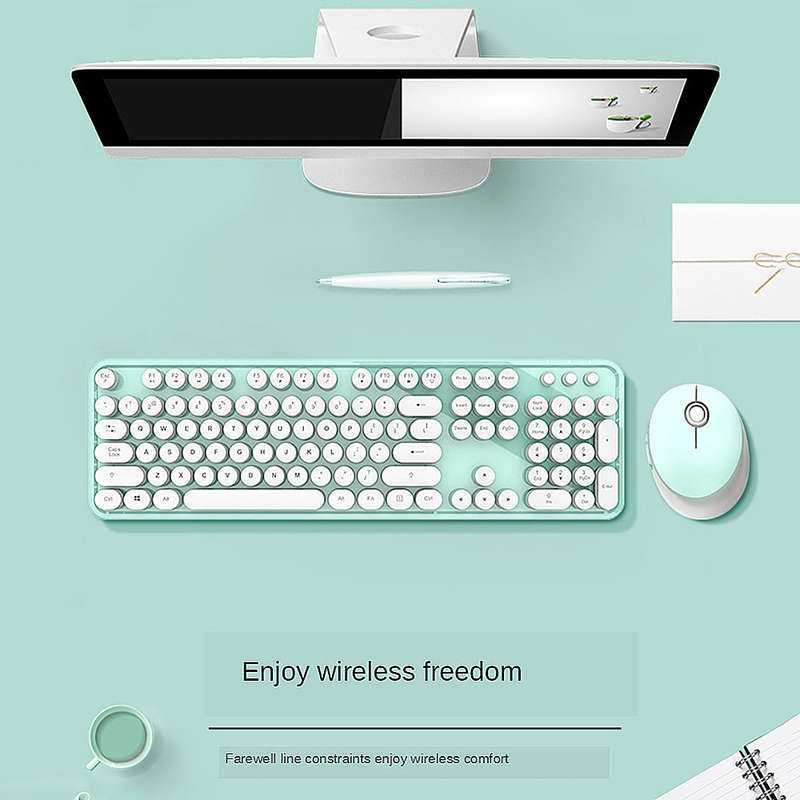 Mofii Sweet Keyboard Mouse Combo Pure Color 2.4G Wireless Keyboard Mouse Set Circular Suspension Key