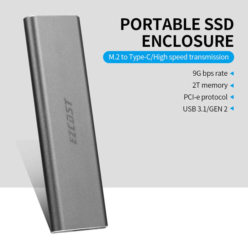 EZCast S8000  GEN2 Hard Drive Enclosure M.2 NVME Portable SSD Enclosure PCI-e to USB 3.1 Applicable