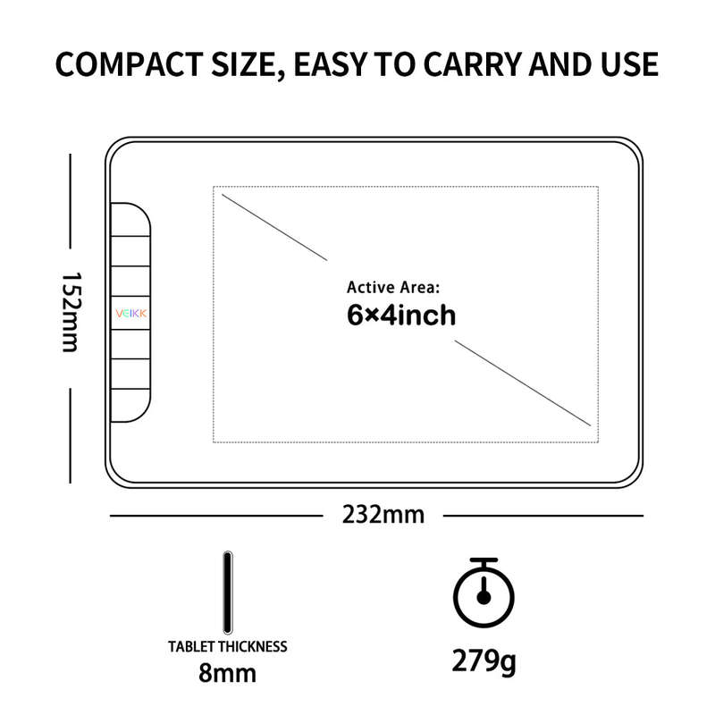 VEIKK VK640 Graphics Tablet Digital Drawing Tablet with 8192 Levels Pressure Sensitivity 5080LPI Res