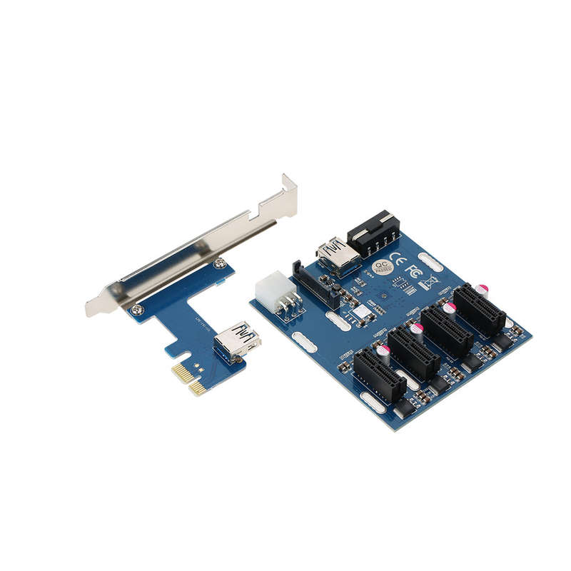 PCI-E 1X Adapter Card PCI-E to 4 PCI-E Ports Expansion Card Converter Card with USB3.0 Cable Power C
