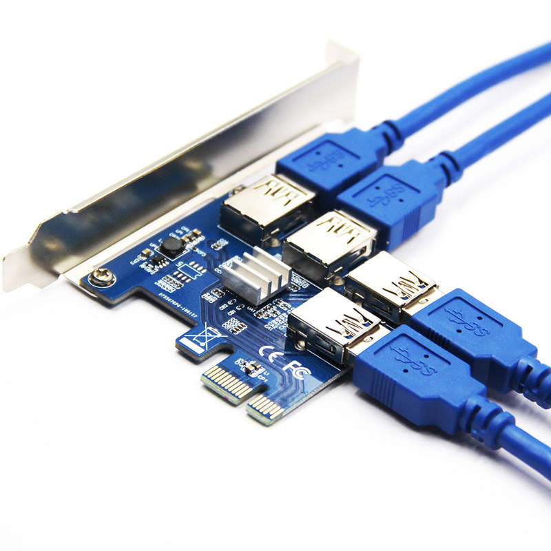 PCI-E X1 to PCI-E X16 Adapter Card PCI-E Converter Card Expansion Card with 4 USB3.0 Ports Desktop C