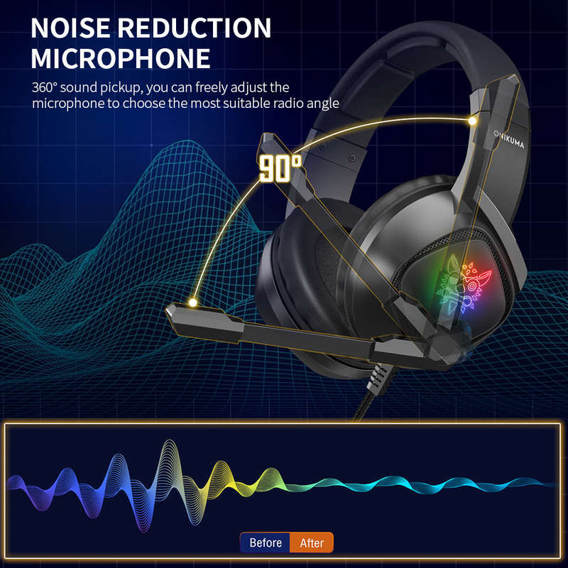 ONIKUMA K19 Wired E-sports Gaming Headset with 40mm Driver Unit Noise Reduction Microphone Wide Comp
