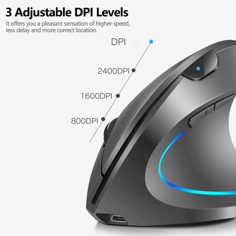 2.4G Wireless Vertical Mouse Rechargeable Upright Ergonomic Mouse 3 Adjustable DPI Levels RGB Flowin
