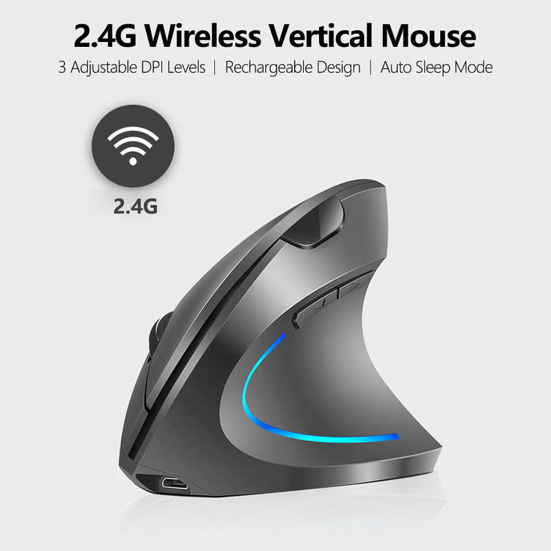 2.4G Wireless Vertical Mouse Rechargeable Upright Ergonomic Mouse 3 Adjustable DPI Levels RGB Flowin