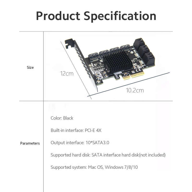 PCI-E 4X to 10 SATA3.0 Adapter Card Desktop Computer Expansion Card with LED Status Indicator Light