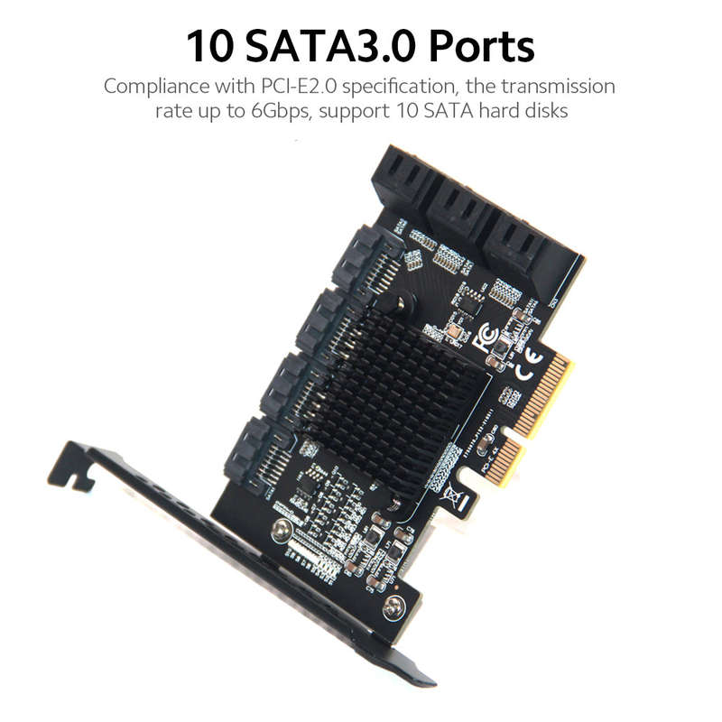 PCI-E 4X to 10 SATA3.0 Adapter Card Desktop Computer Expansion Card with LED Status Indicator Light