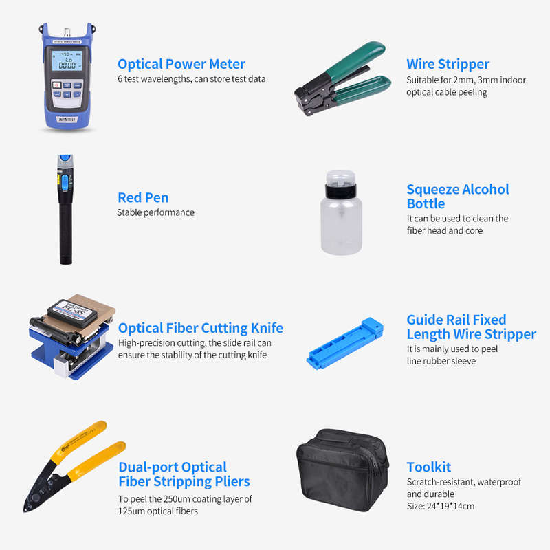 Optical Fiber Tool Kit Fiber Cleaver Set Cold Contact Cutting Tool Set with Optical Power Meter Red