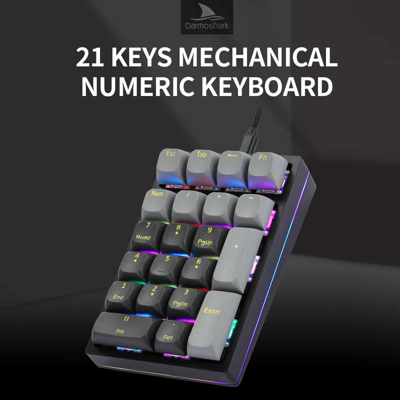 Darmoshark K3 21 Keys Numeric Keyboard Ergonomic RGB Mechanical Keyboard with Detachable Data Cable