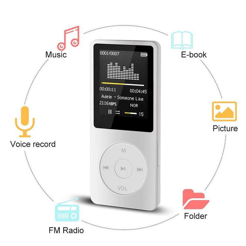 Portable MP3 Player 1.8 inch TFT Screen Built-in Microphone Lithium Battery Support TF Card with FM