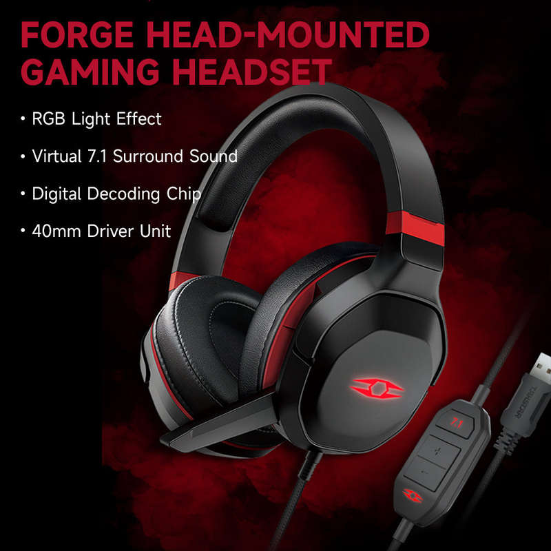 LIBERTY GAMER FORGE Head-mounted Gaming Headset 7.1 Virtual Surround Sound 40mm Driver Unit RGB Ligh