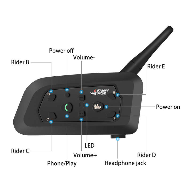 VNETPHONE V6-1200 Motorcycle Helmet BT Intercom Headphone Real-Time BT Intercom CSR Chip IP65 Waterp
