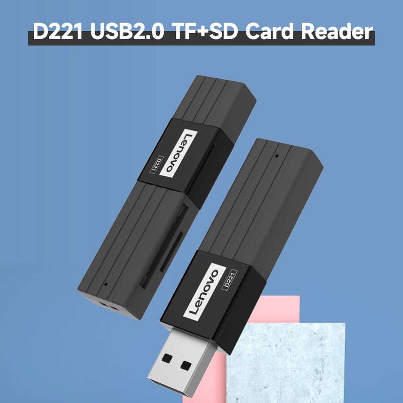 Lenovo D221 USB2.0 Card Reader Portable SD+TF 2-in-1 Card Reader Stable Transmission ABS Shell Suppo